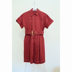 Burgundy Belt Shirt Dress